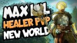 New World MAX LEVEL PVP Healing in OUTPOST RUSH! Level 60 Pvp Battleground Gamemode