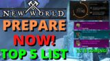 New World Top 5 THINGS YOU MUST DO Before The PTR Patch 1.2!
