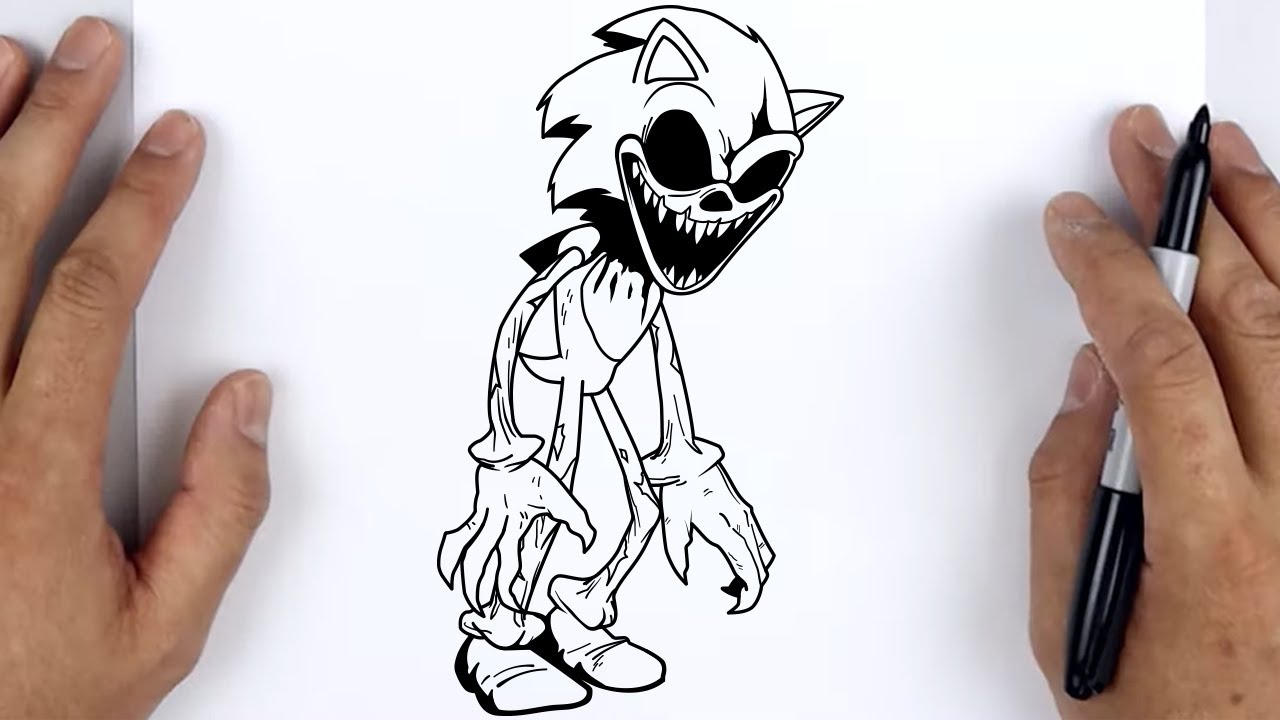 HOW TO DRAW SONIC EXE BLACK SUN Friday Night Funkin (FNF) Easy Step