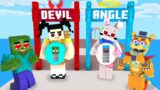 Monster School : Angel Fnaf Freddy vs Devil Squid Game Doll x Zombie Family  – Minecraft Animation