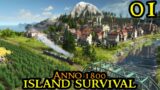 Anno 1800 ISLAND SURVIVAL – BEGINNING – One Island HARDMODE & Modded || City Builder Strategy || 01
