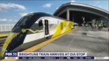 Brightline train arrives at Orlando International Airport stop
