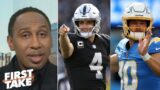 FIRST TAKE |"Chargers are biggest threat Raiders in AFC after draft" Stephen A. HYPED Justin Herbert