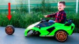 Lamborghini wheel has fallen out / Erik to the rescue. Children's sports car