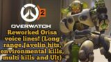 Overwatch 2: Orisa Voice Lines for long range Javelin hits, environmental kills, multi kills, ult