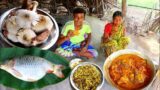 American rohu fish curry and wild mushroom fry cooking&eating by santali tribe couple||village life