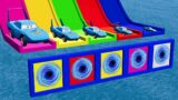 Big & Small King Dinoco vs Color Slide with Portal Trap – Pixar Cars vs DOWN OF DEATH – BeamNG.Drive