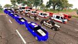 Big & Small police car fire engine ambulance vs DOWN OF DEATH in – BeamNG.drive