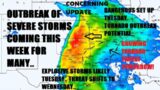 Outbreak of dangerous storms this week. Tornado potential tomorrow, outbreak possible Tues & Wed!