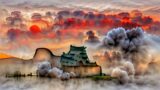 Text2Art "Sunrise with Terracotta Cloudscape and Derelict Japanese Castle"