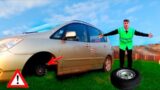 The wheel fell off on Car! Artem to the rescue on power wheels to help Dad. Kids video