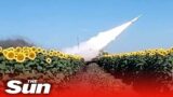 Ukrainian troops shoot down Russian drone amid sunflower fields