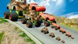 Big & Small Tow Mater vs DOWN OF DEATH in BeamNG.drive Blippi