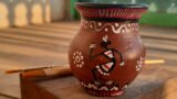 Beautiful warli painting on terracotta pot/acrylic painting/tribal art