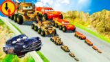 Big & Small Lighting McQueen vs Monster Truck Tow Mater Cars vs Portal Trap to DEATH – BeamNG.Drive