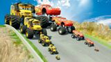 Big & Small Monster Truck Miss Fritter vs Big & Small Monster Truck Mcqueen vs DOWN OF DEATH BeamNG