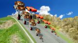 Big & Small Tow Mater on One Wheel vs Big & Small Mcqueen on One Wheel vs DOWN OF DEATH in BeamNG