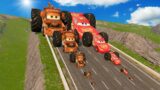 Big & Small Tow Mater with Monster Truck Wheels vs Big & Small Mcqueen vs DOWN OF DEATH in BeamNG