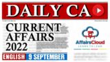 Current Affairs 9 September 2022 | English | By Vikas Affairscloud For All Exams