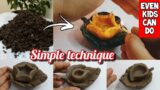 DIY How To Make Leafy Diya Holder Making With Raw Clay || Terracotta Clay Diya Making At Home..