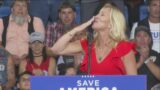 Marjorie Taylor Greene talks to crowds at the "Save America Rally" in Pennsylvania