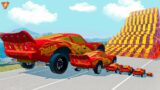 PIXAR CARS vs LAVA SPEED BUMPS & DOWN OF DEATH ! BeamNG Drive Battle #beamngdrive