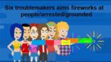 Six troublemakers aims fireworks at people/arrested/grounded