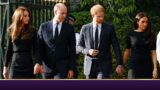 William, Harry, Kate and Meghan come together to view tributes to Queen
