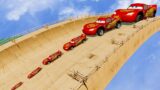 Big & Small Lightning Mcqueen with Saw wheels vs DOWN OF DEATH in BeamNG