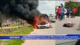 Angry Mob Set New Benz Ablaze On Benin Ugbowo-Lagos Road After Driver Crushed A Woman To Death.