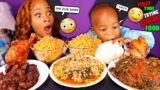 BABY ELIJAH First Time Trying AFRICAN FOOD Mukbang ( FUFU EGUSI SOUP & EFO RIRO ) QUEEN BEAST