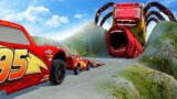 Big & Small Lightning Mcqueen vs DOWN OF DEATH with BUS EATER & TRAIN EATER in BeamNG.drive
