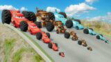 Big & Small Mcqueen vs King Dinoco vs Tow Mater with Monster Truck Wheels vs DOWN OF DEATH in BeamNG