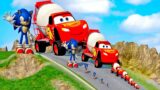 Big & Small Sonic X vs Big & Small Truck Lightning McQueen vs DOWN OF DEATH BeamNG.Drive