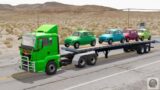 Car Transportation with Flatbed Truck Trailer – BeamNG Drive Pothole vs Car  #beamng#CarsTransport