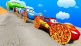 Colored Big & Small Mcqueen with PIZZA wheels vs DOWN OF DEATH in BeamNG.drive