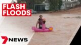 Flash-flooding hits outback South Australia, cutting off towns | 7NEWS