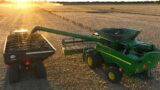 John Deere Combines Fighting Through Wet Soybean Fields
