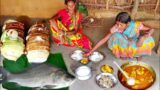 KATLA FISH curry and kochur vorta  cooking&eating by santali tribe women||rural village INDIA