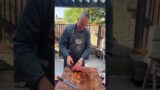 Lamb rump, rolled beef skirt, and celeriac on the Big Green Egg rotisserie