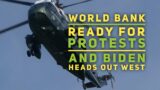 Marine One leaves as the World Bank gets ready for protestors.