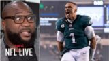 NFL LIVE | Marcus Spears breaks Jalen Hurts dominant – Can Jaguars hand Eagles first loss of season?