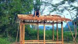 Phan alone builds a wooden house on a new farm, Finishing the roof with terracotta tiles – Day 03