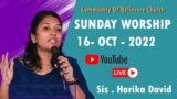 Ps. Harika David | Sunday  Service LIVE | 16 OCT  | Community of Believers Church | Vijayawada