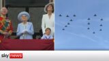 Queen and royals watch flypast on Buckingham Palace balcony