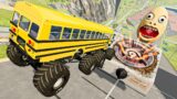 School Bus Monster Trucks Car Rescue Jumps Crashes & Fire Over Giant Gas Stove | BeamNG Drive Game