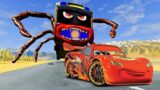 Big & Small Lightning Mcqueen vs DOWN OF DEATH with BUS EATER in BeamNG drive