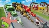 Big & Small Chick Hicks  vs Lightning Mcqueen vs Miss Fritter with Saw Wheels vs DOWN OF DEATH