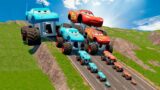 Big & Small: Chick Hicks with Monster  vs Monster Truck Lightning  vs DOWN OF DEATH in BeamNG.drive