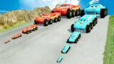 Big & Small King Dinoco with BTR wheels vs Big & Small Mcqueen with BTR wheels vs DOWN OF DEATH